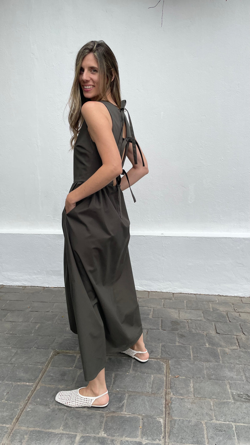 Vestido Clair Algodón Verde Musgo