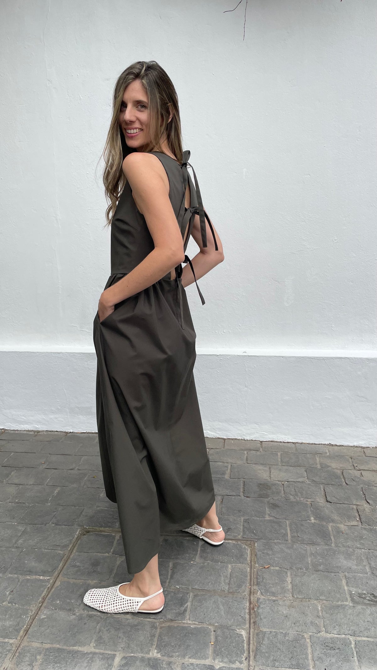 Vestido Clair Algodón Verde Musgo