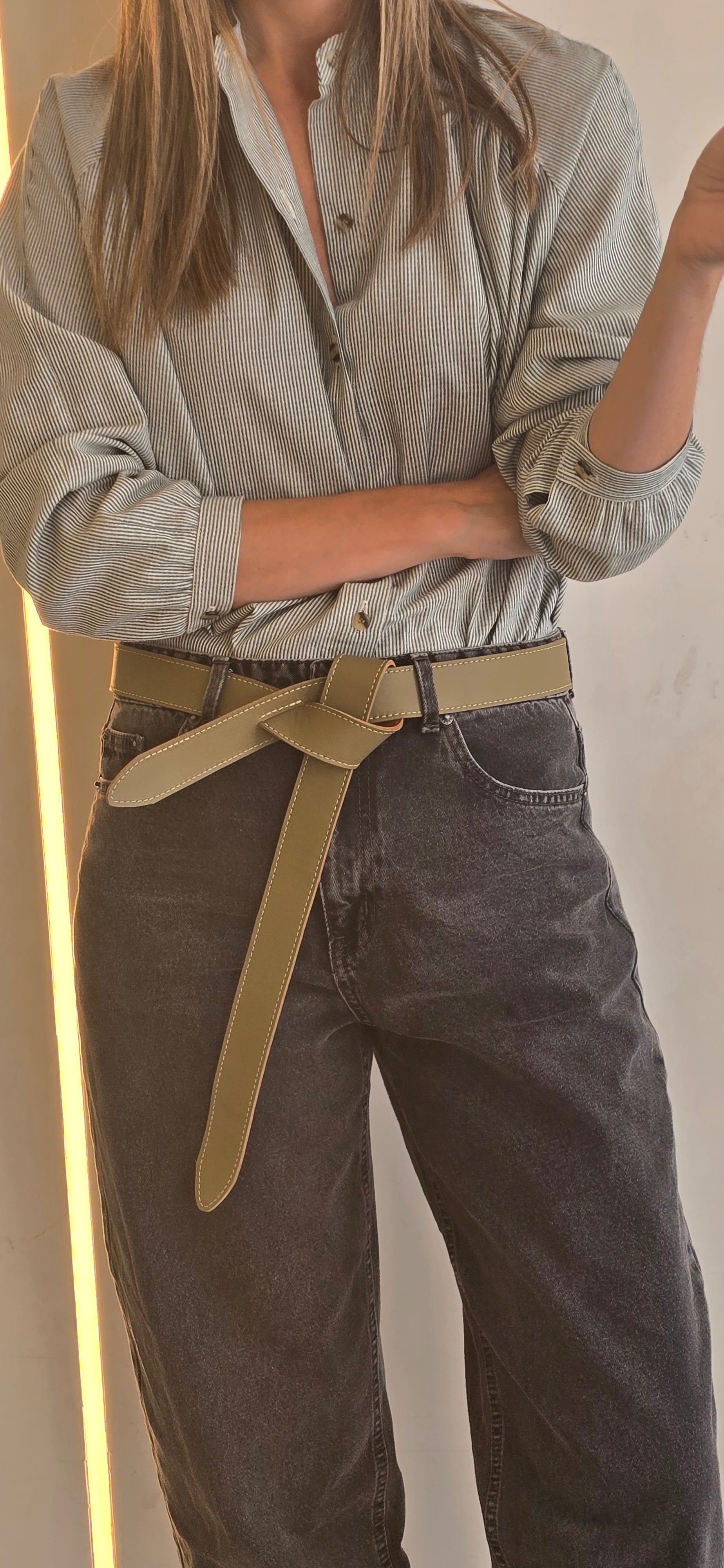 Reversible Narcisse Belt Green-Camel 100% Leather