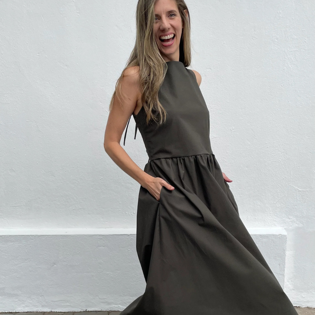 Vestido Clair Algodón Verde Musgo