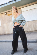 Ether Black Cotton Trousers