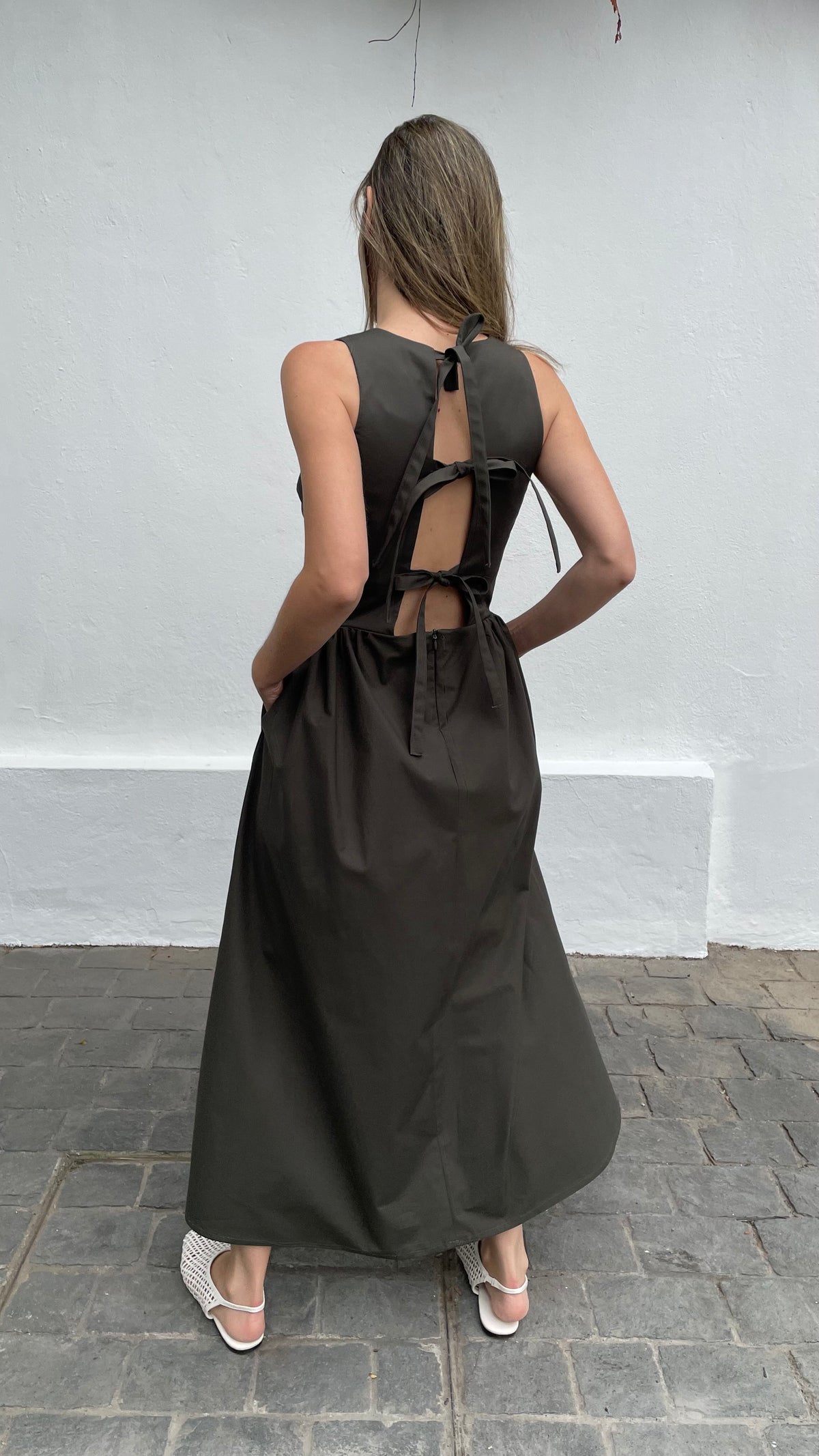 Vestido Clair Algodón Verde Musgo