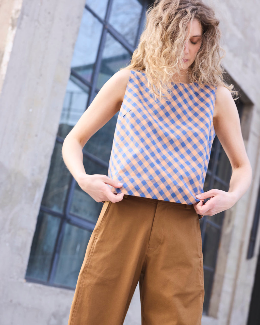 Top Meena Algodón Escocés Naranja