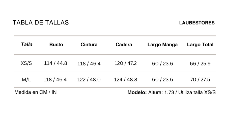 Tabla de tallas Blusa Azur Lino Blanco