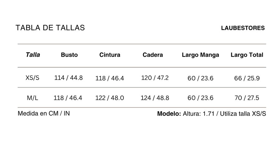 Tabla de tallas Blusa Azur Lino Azulino