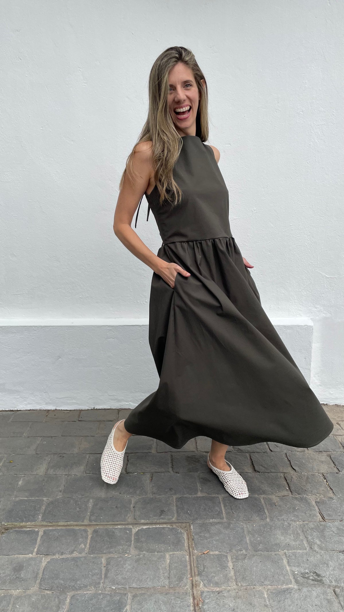 Vestido Clair Algodón Verde Musgo
