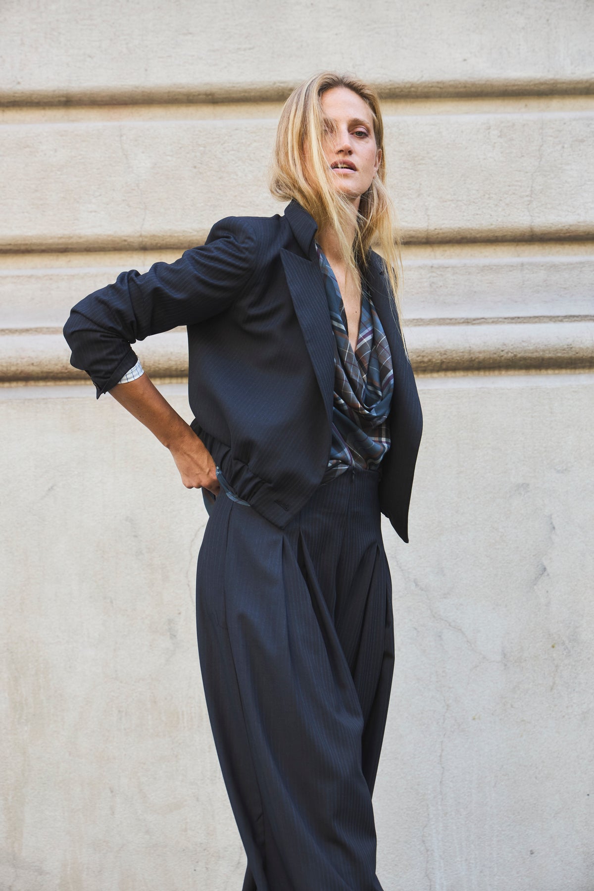 Blazer Bomber Maille Listado Azul Grisáceo