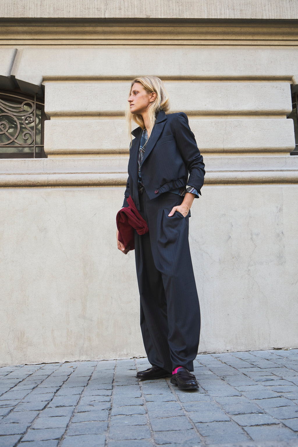 Blazer Bomber Maille Listado Azul Grisáceo
