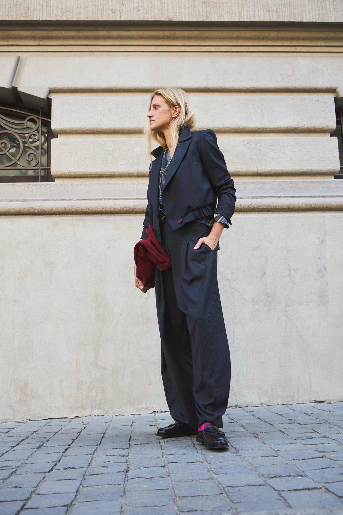 Blazer Bomber Maille Listado Azul Grisáceo