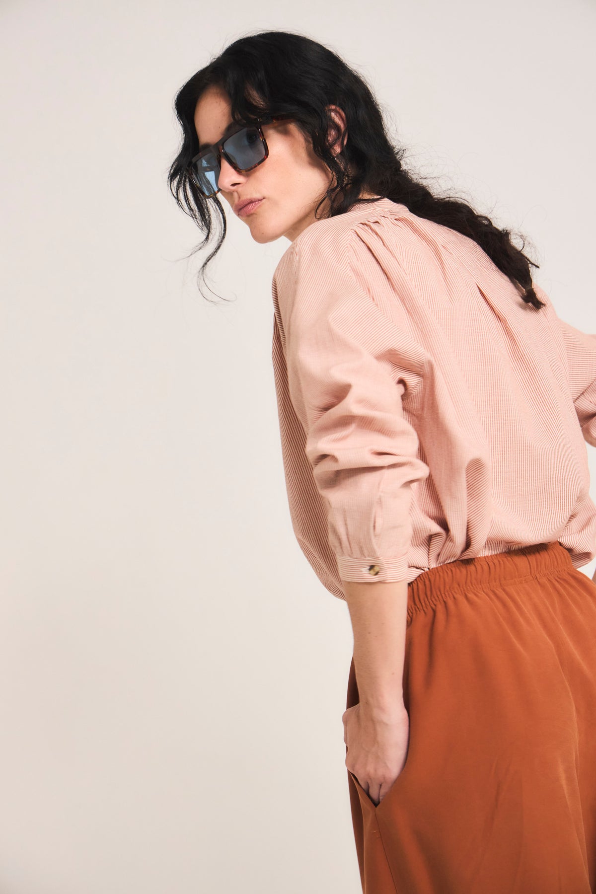 Blusa Tresor 100% Algodón Listada Naranja
