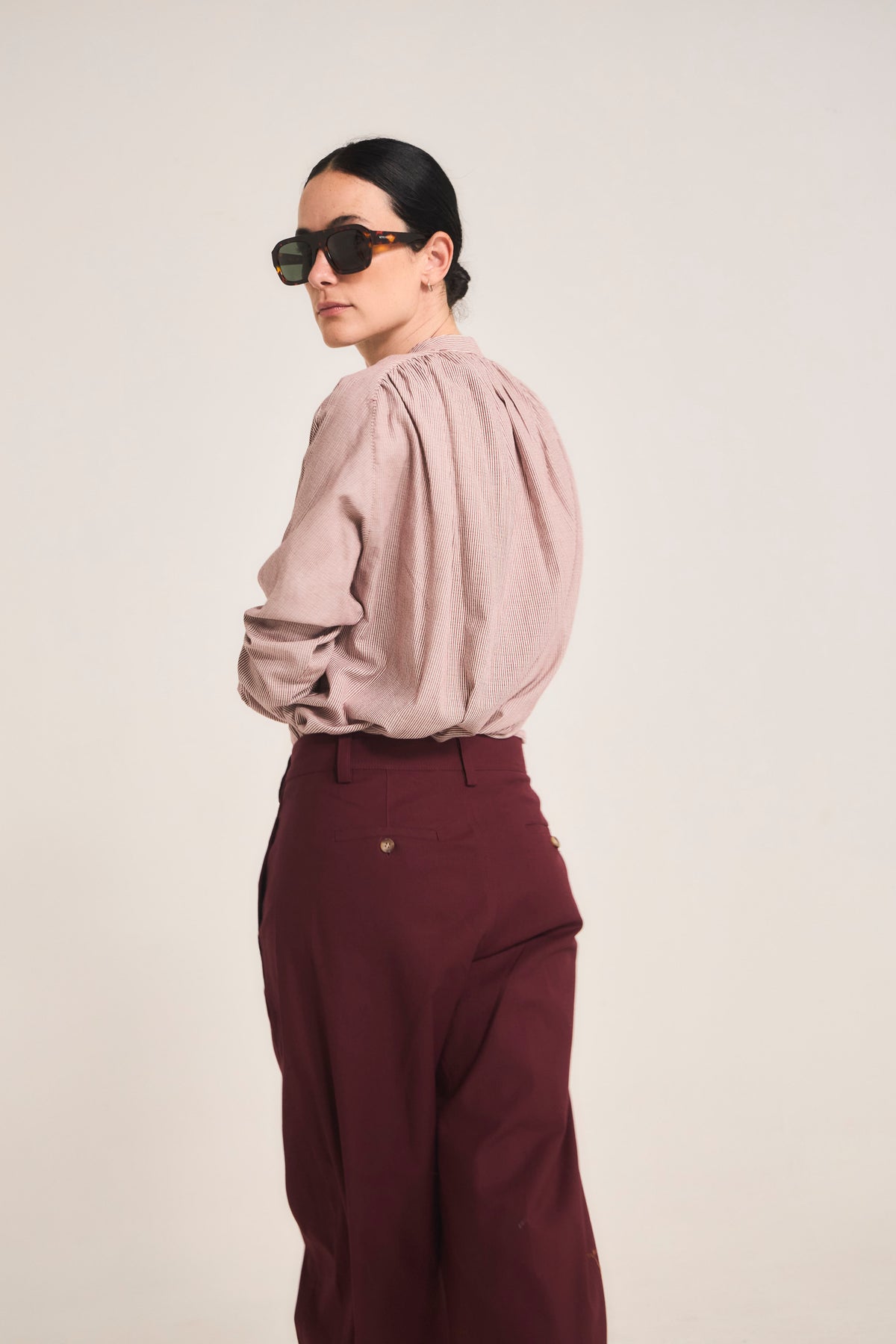 Blusa Tresor 100% Algodón Listada Burdeo