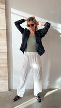 Mosela Striped Black Linen Blazer | Limited Edition