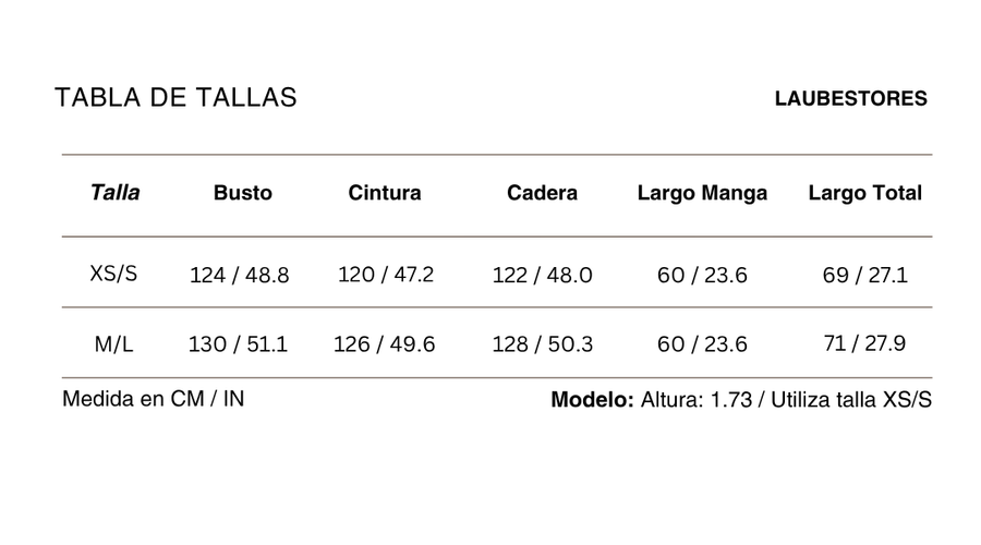 Tabla de tallas Blusa Ecume Listada Beige