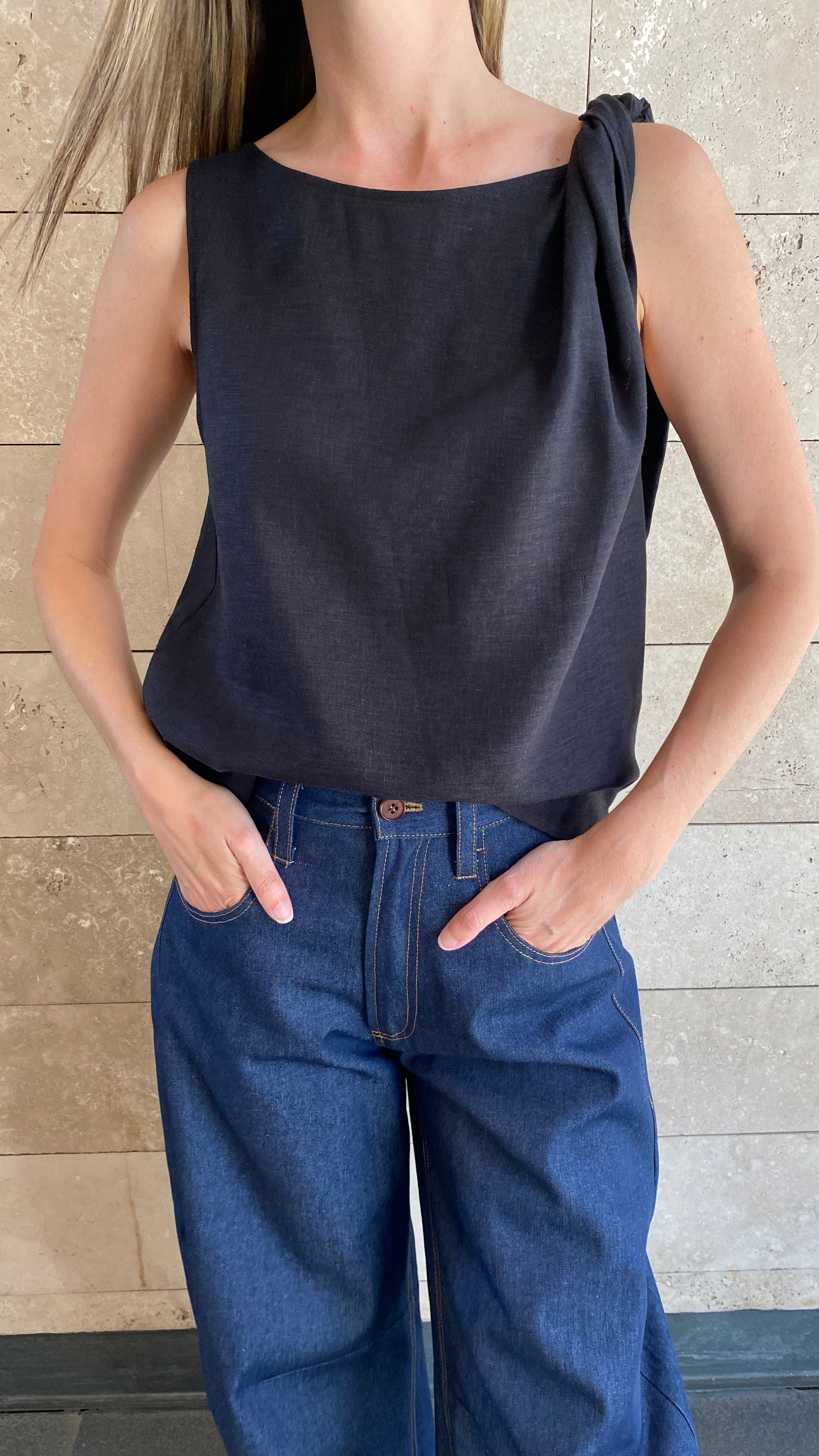 Top Chaleur Lino Negro