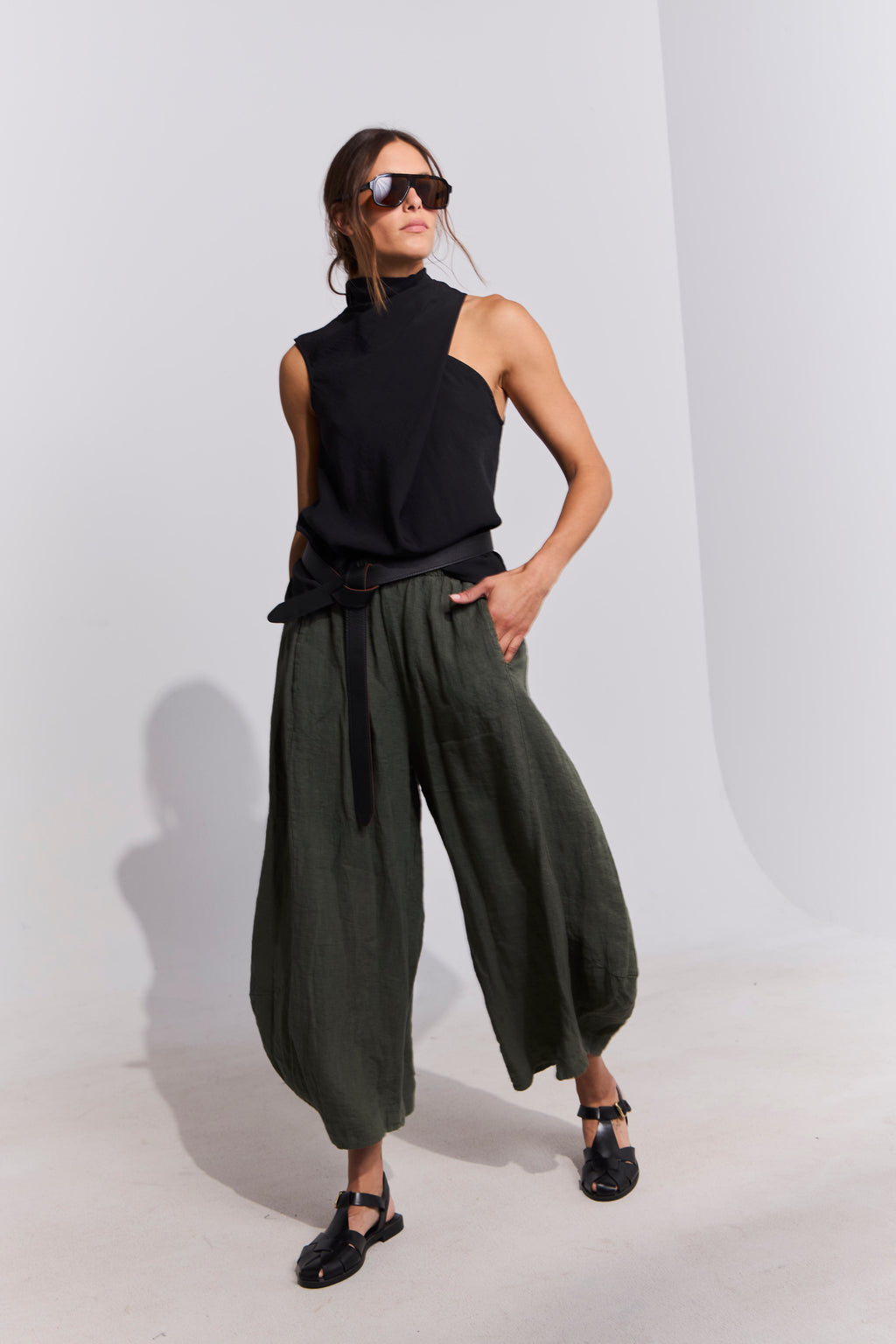 Pantalón Froisse 100% Lino Verde Musgo