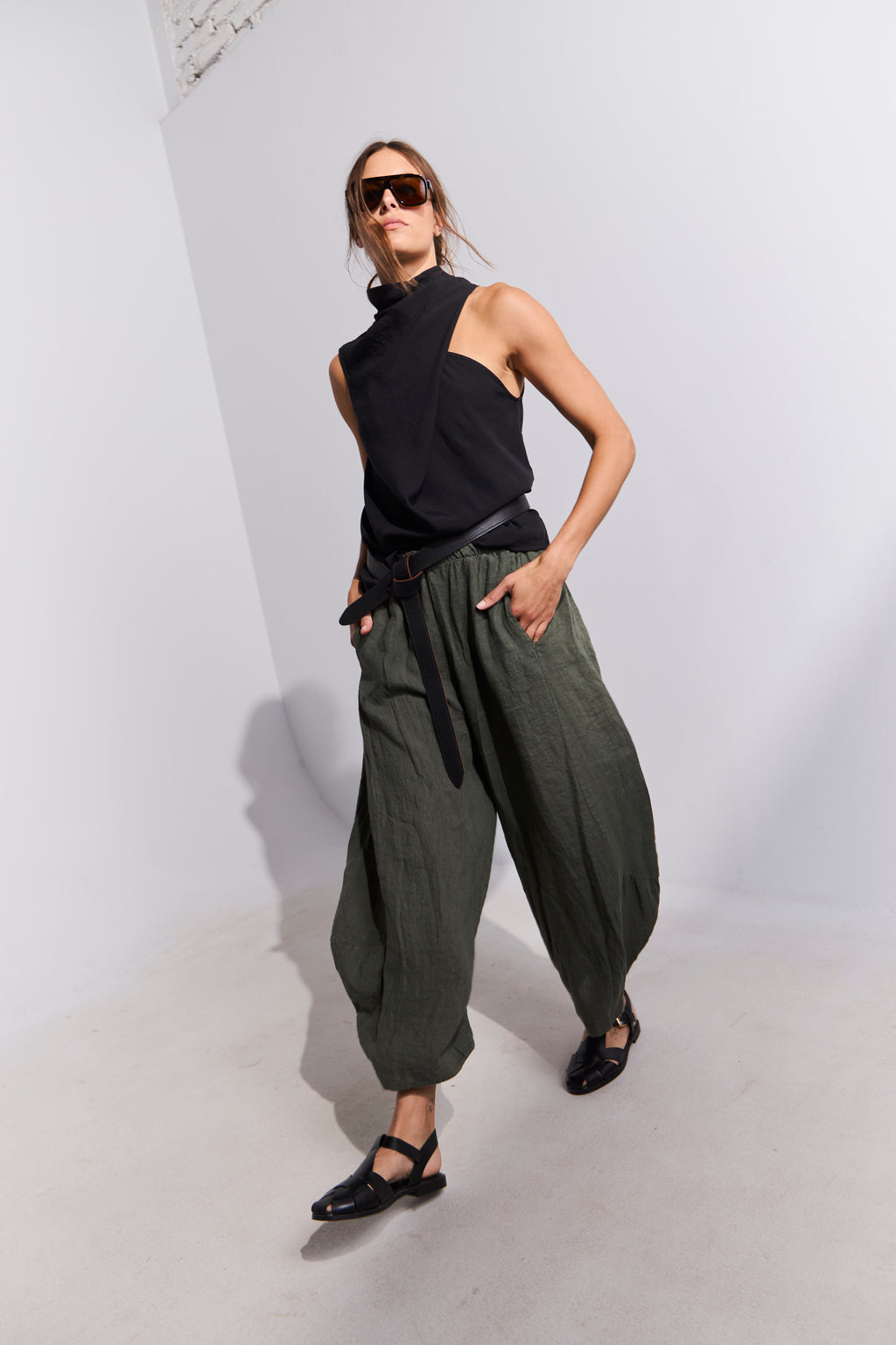 Pantalón Froisse 100% Lino Verde Musgo