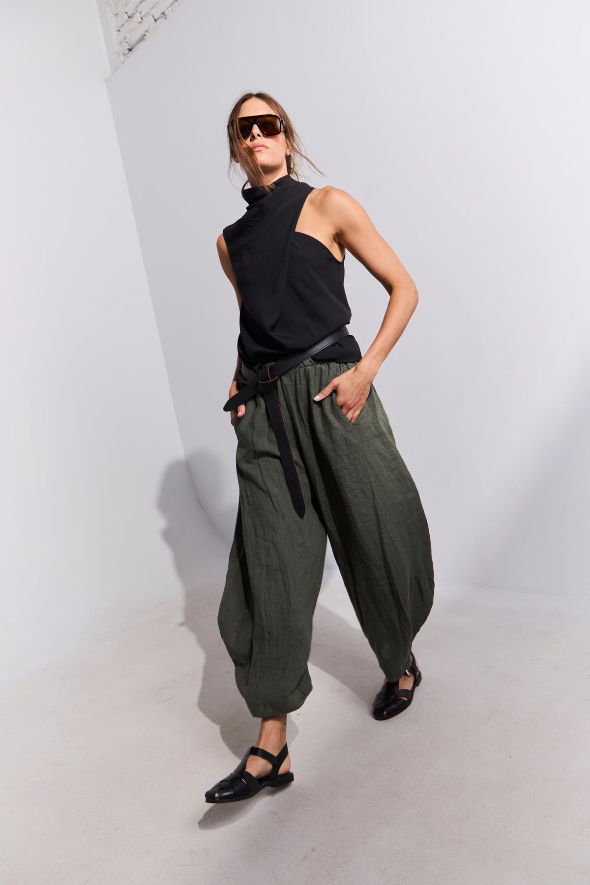 Pantalón Froisse 100% Lino Verde Musgo