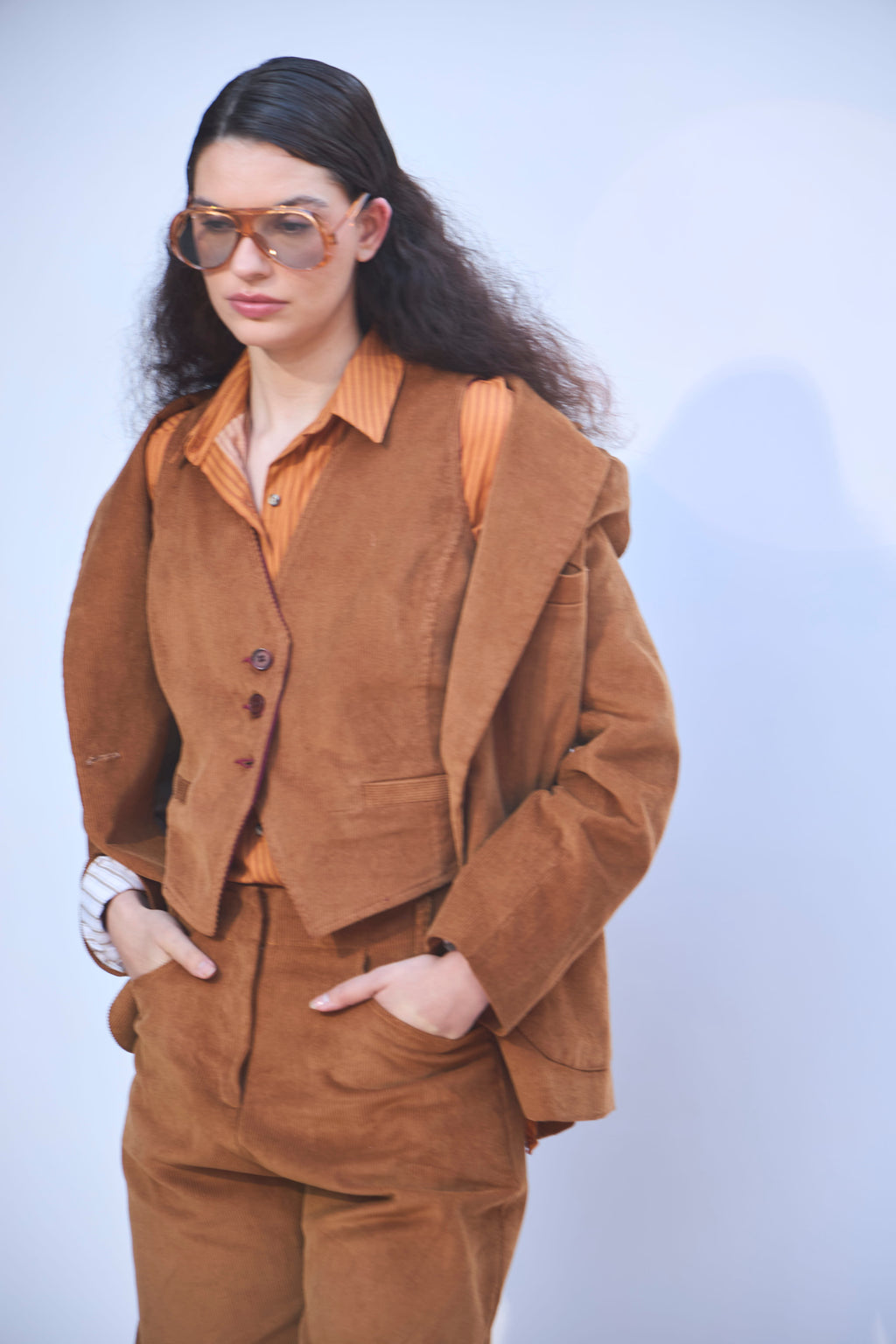 Gilet Reversible Kingstone Cotelé Camel/Burdeo