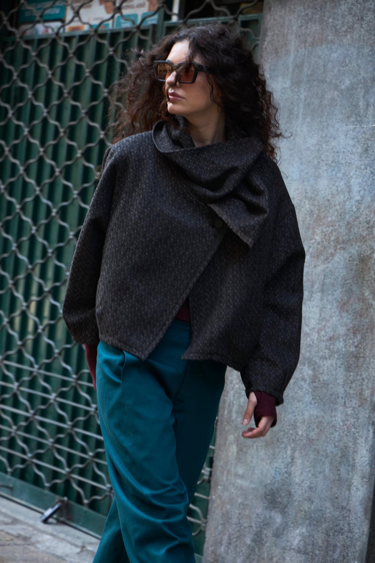 Chaqueta Derive Lana Cuadrillé Gris Marengo
