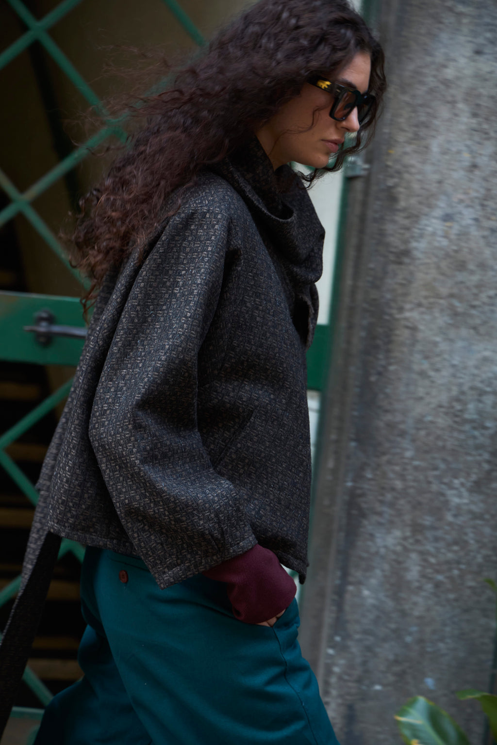 Chaqueta Derive Lana Cuadrillé Gris Marengo