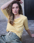 Enracinee Yellow Striped 3/4 Sleeve T-Shirt