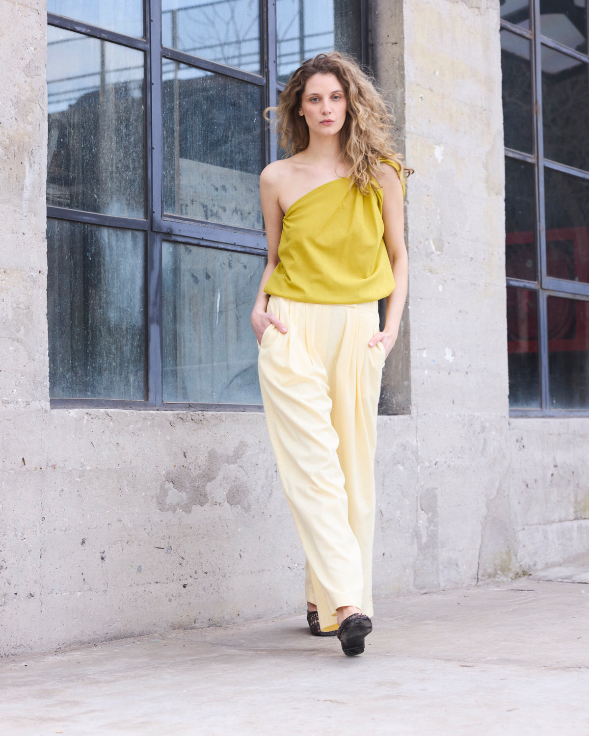 Pantalón Labille Algodón Amarillo Pastel