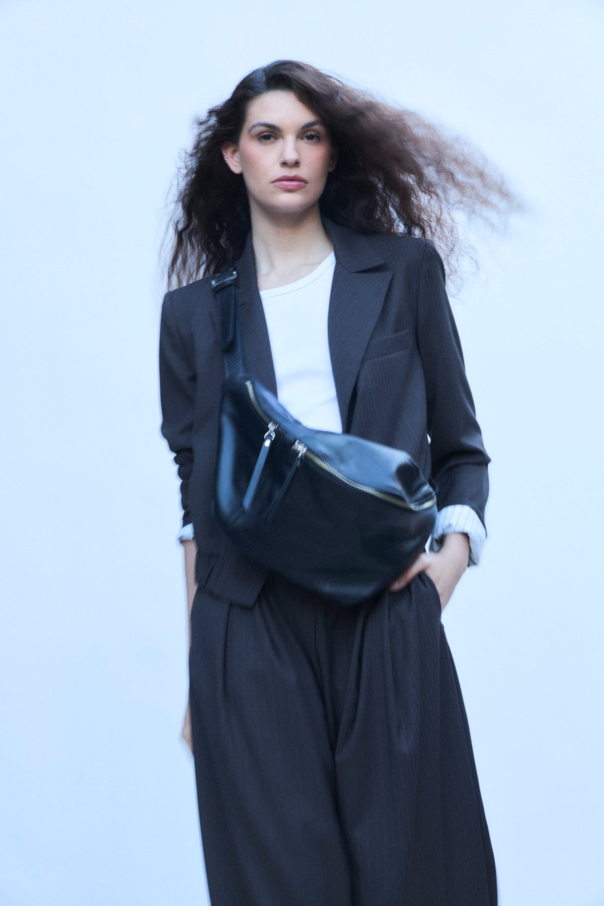 Marion Banana Bag 100% Black Leather