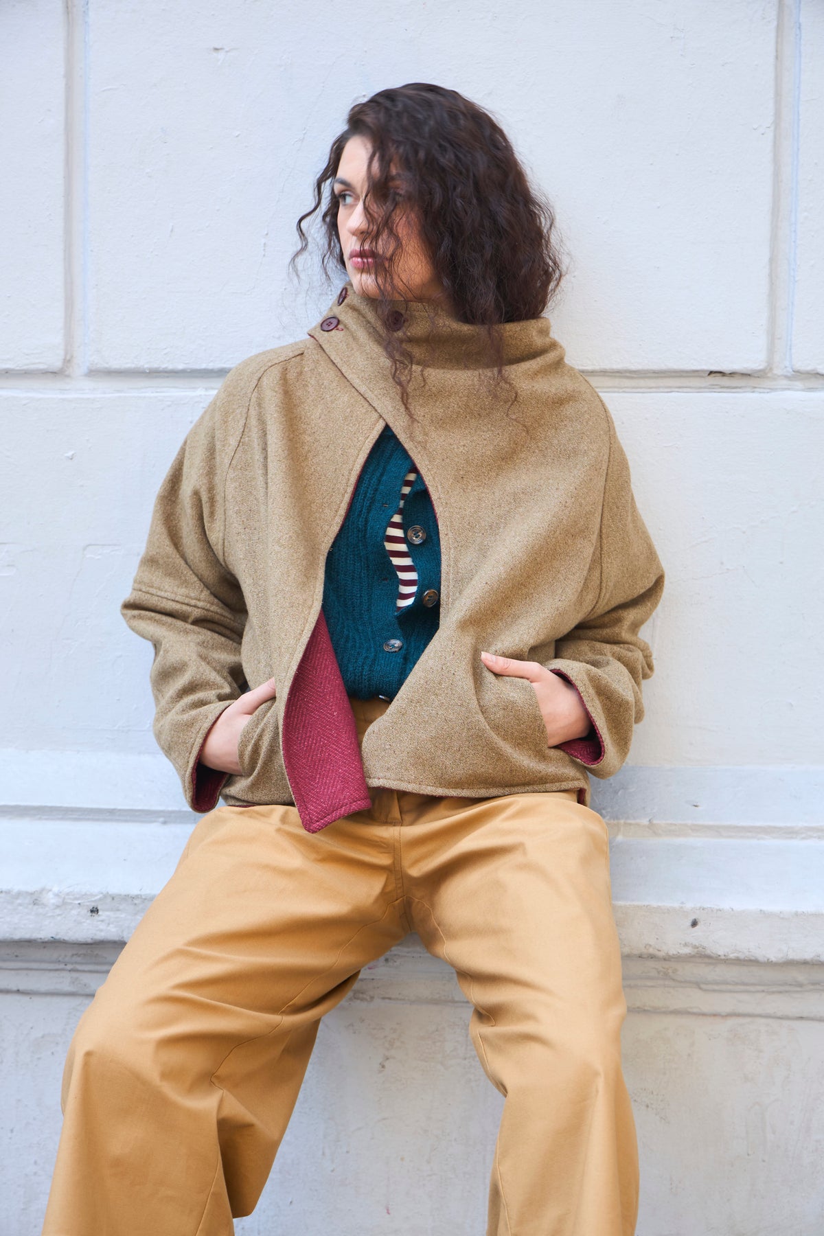 Chaquetón Reversible Candes Lana Senape/ Espiga Guinda
