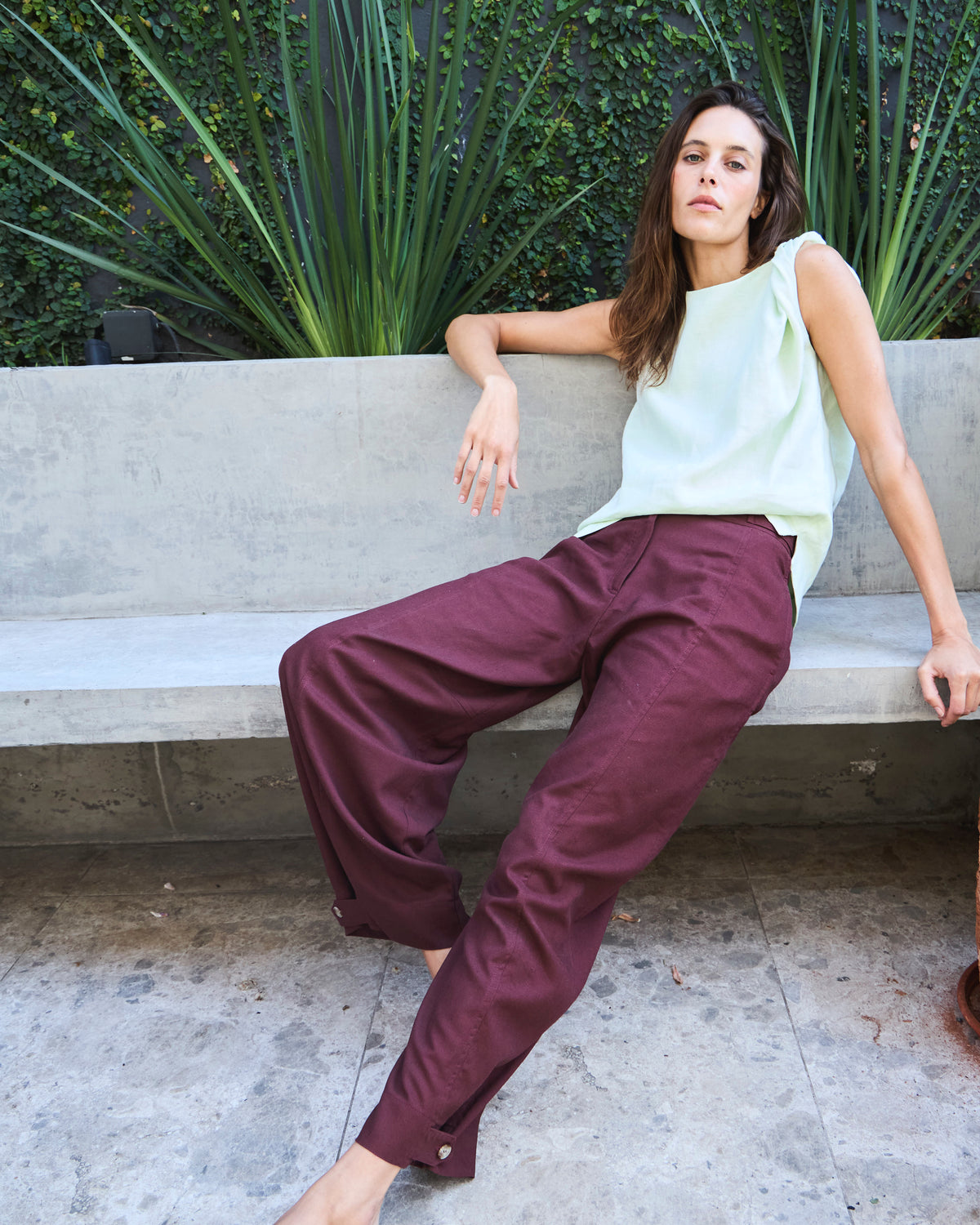Top Chaleur 100% Lino Verde Agua