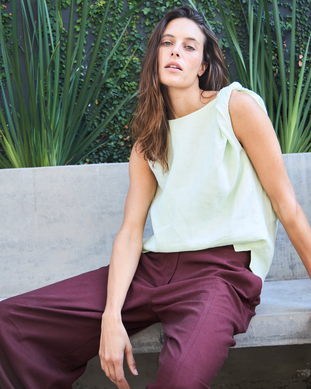 Top Chaleur 100% Lino Verde Agua