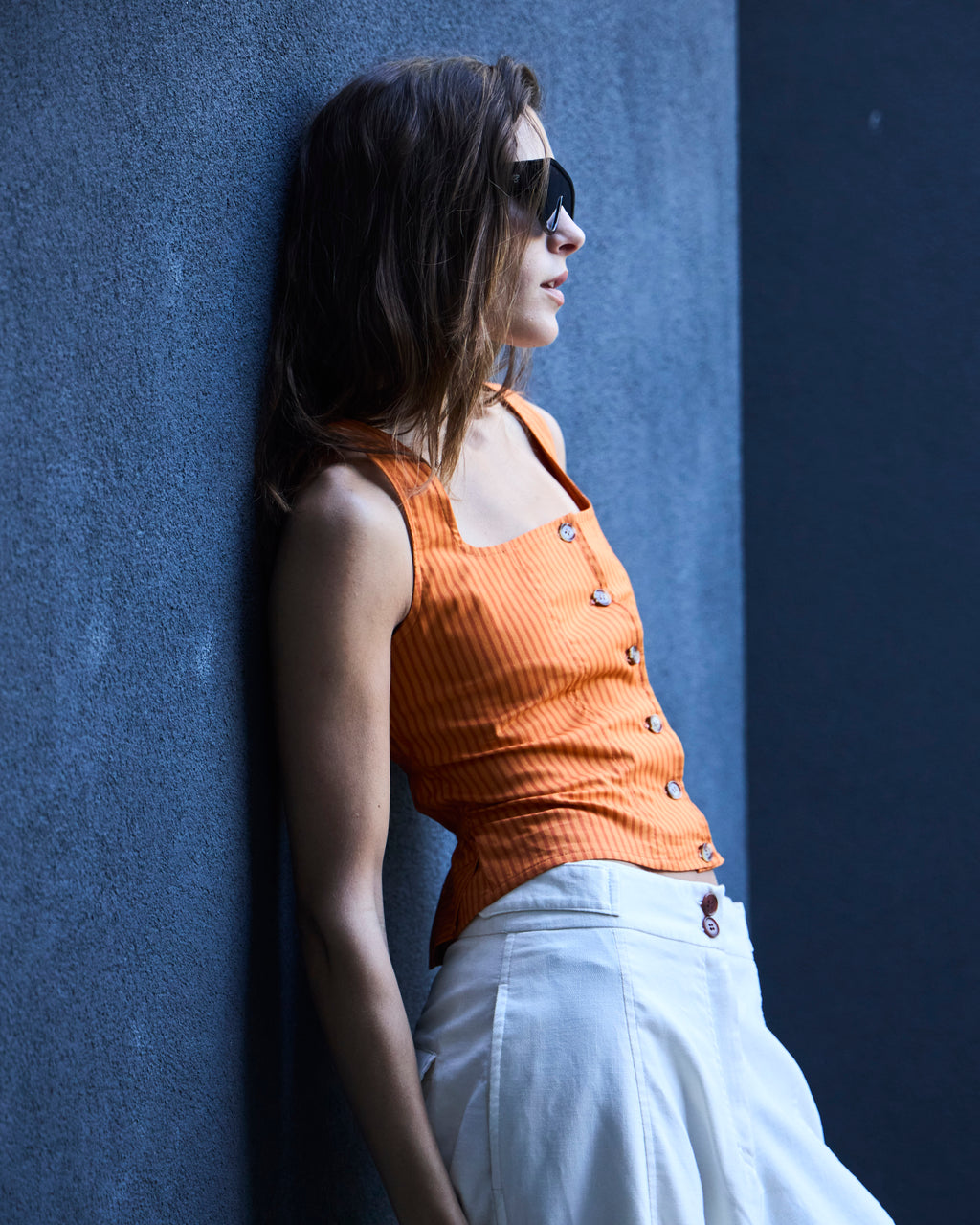 Top Birkin Algodón Listado Naranja