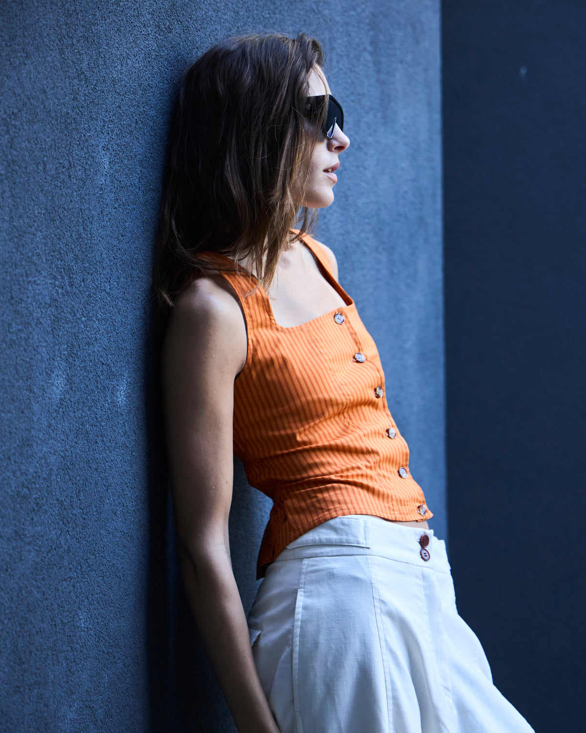 Top Birkin Algodón Listado Naranja