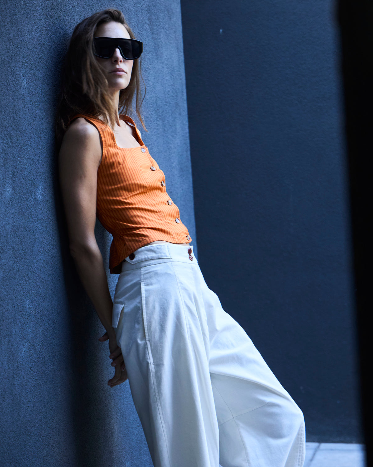 Top Birkin Algodón Listado Naranja