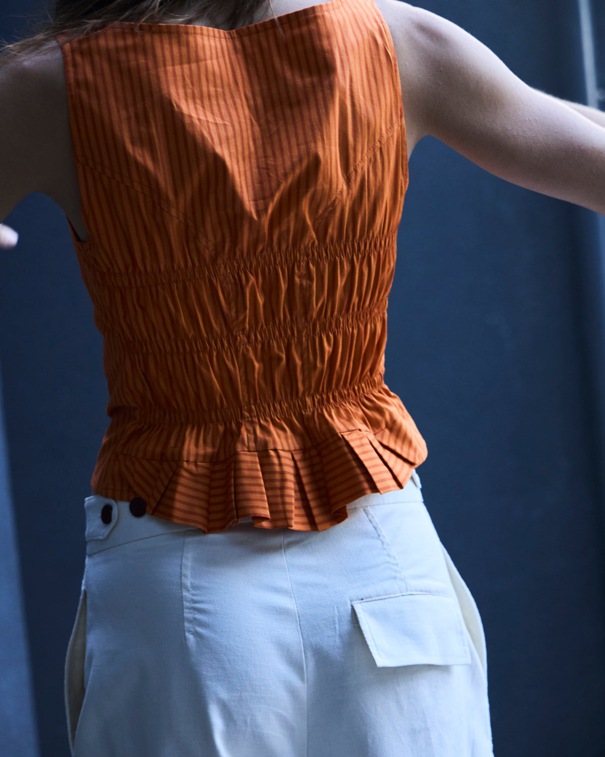 Top Birkin Algodón Listado Naranja