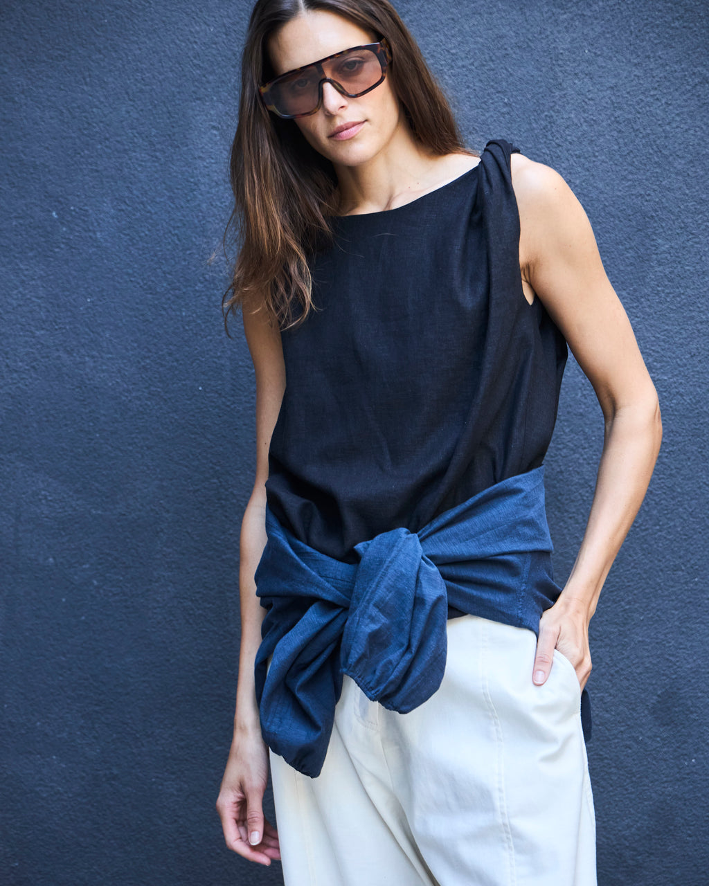 Top Chaleur Lino Negro