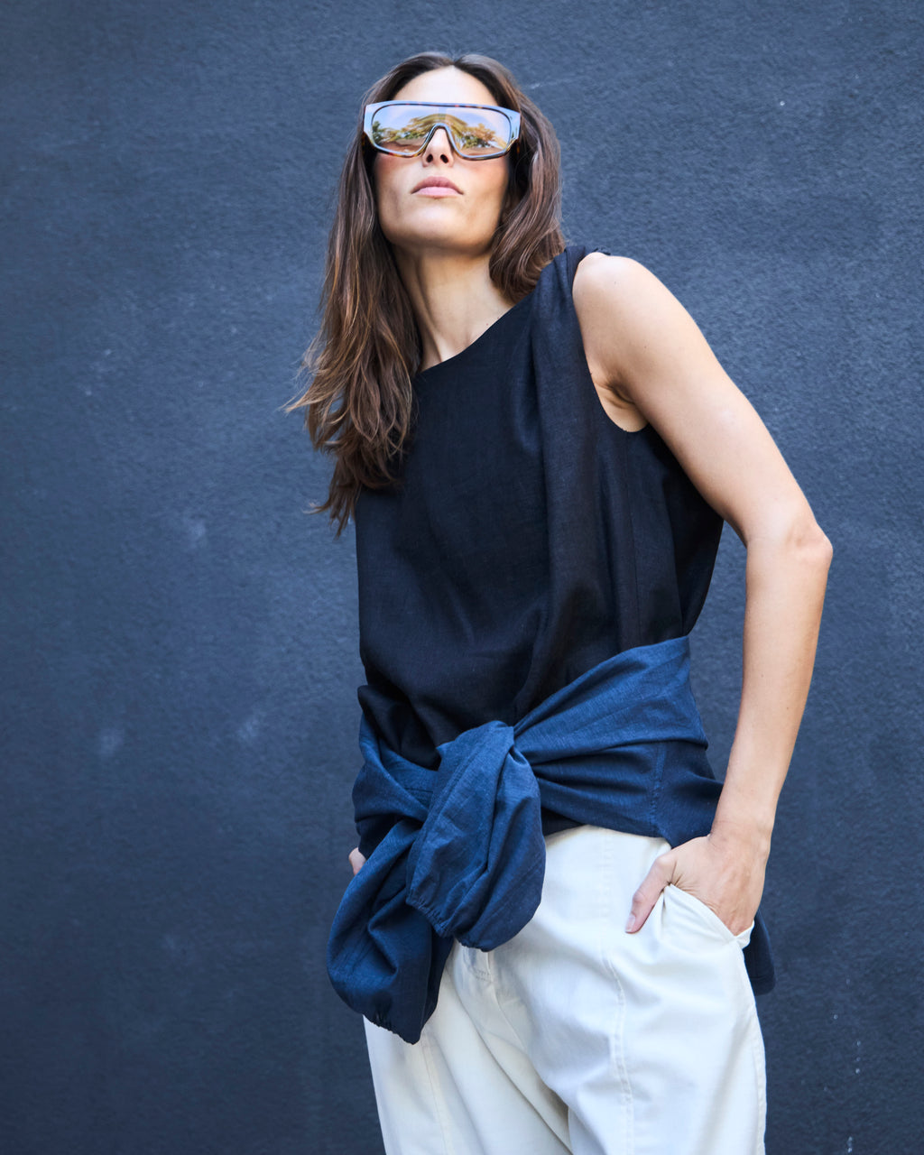 Top Chaleur Lino Negro