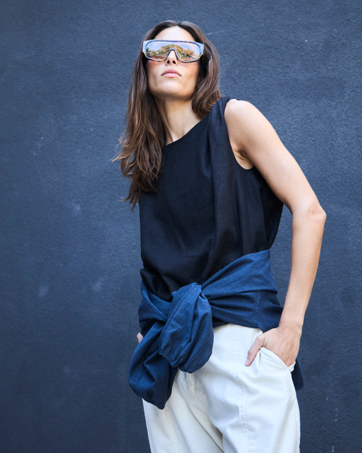 Top Chaleur Lino Negro