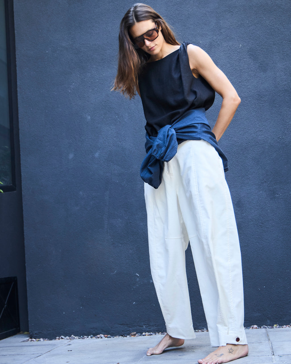 Top Chaleur Lino Negro