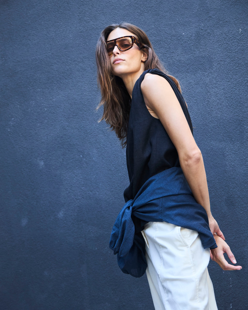 Top Chaleur Lino Negro