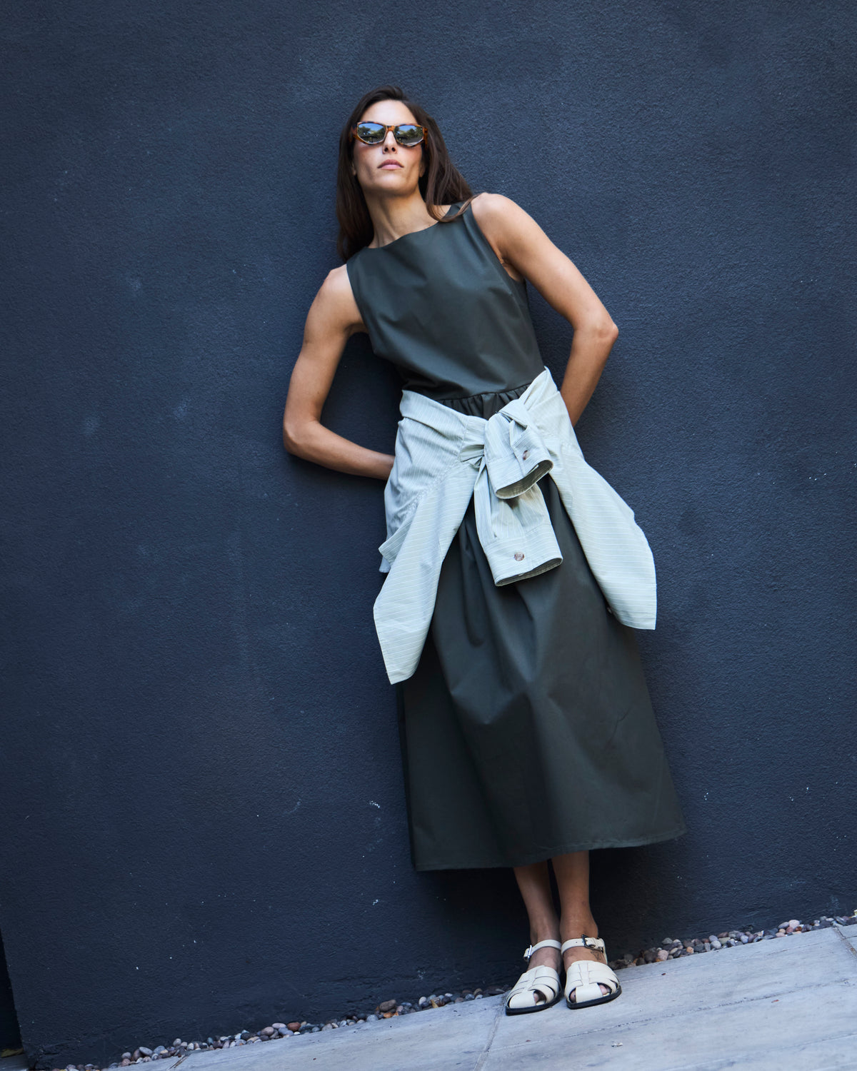 Vestido Clair Algodón Verde Musgo