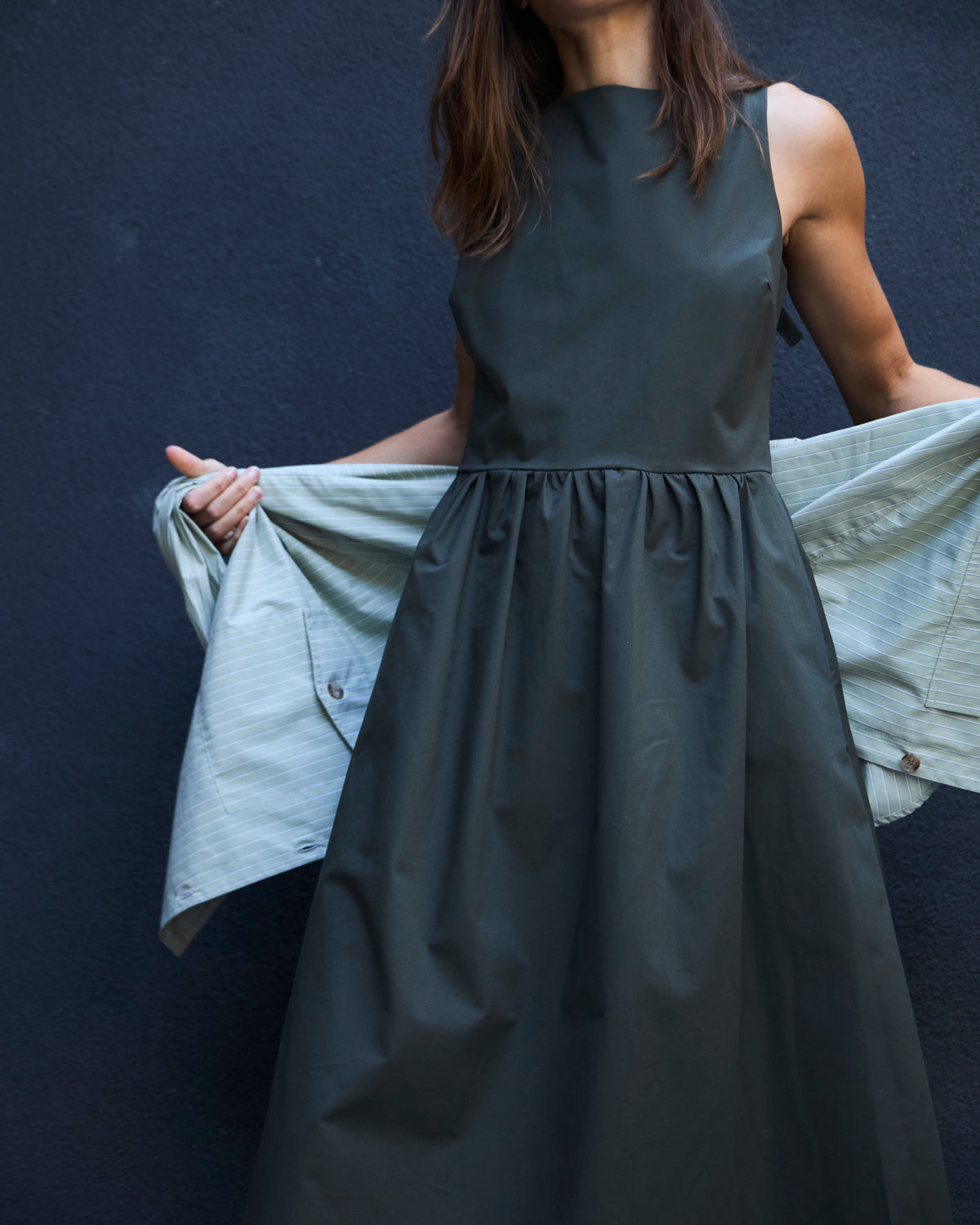 Vestido Clair Algodón Verde Musgo