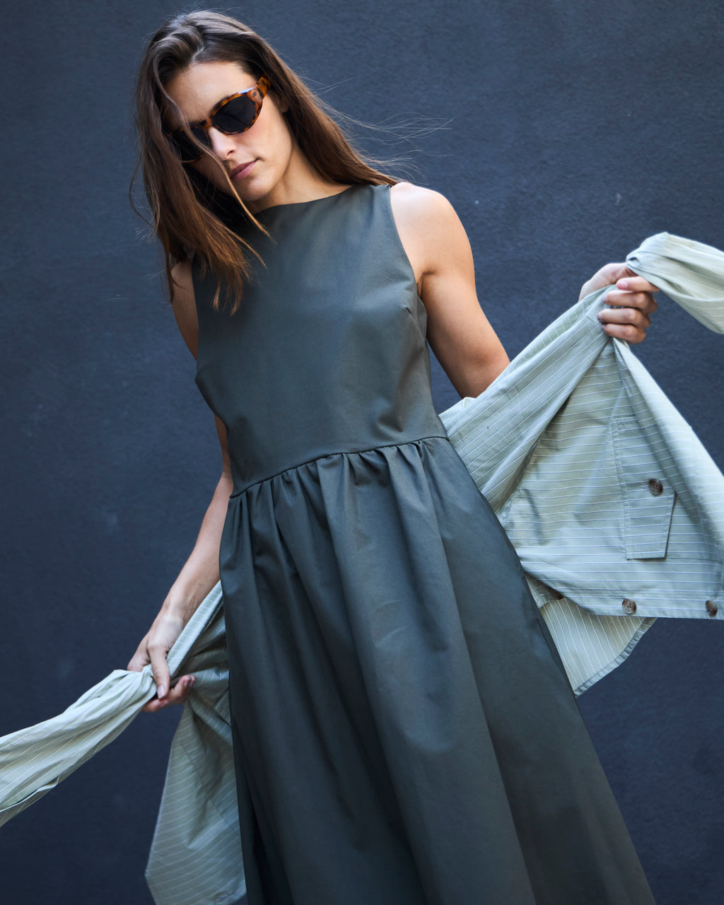 Vestido Clair Algodón Verde Musgo