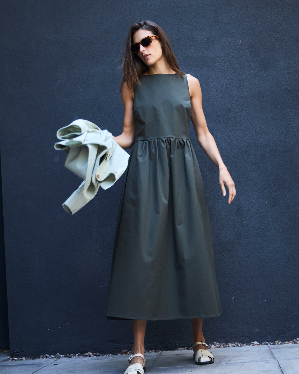 Vestido Clair Algodón Verde Musgo