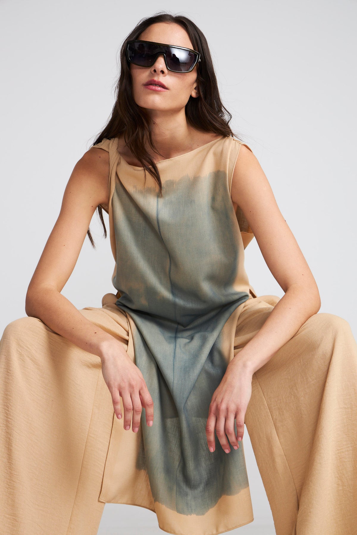 Top Largo Renoir Beige Estampado Azul