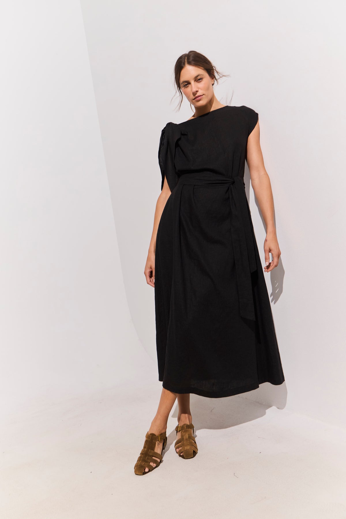 Vestido Nudo Ondine Lino Negro