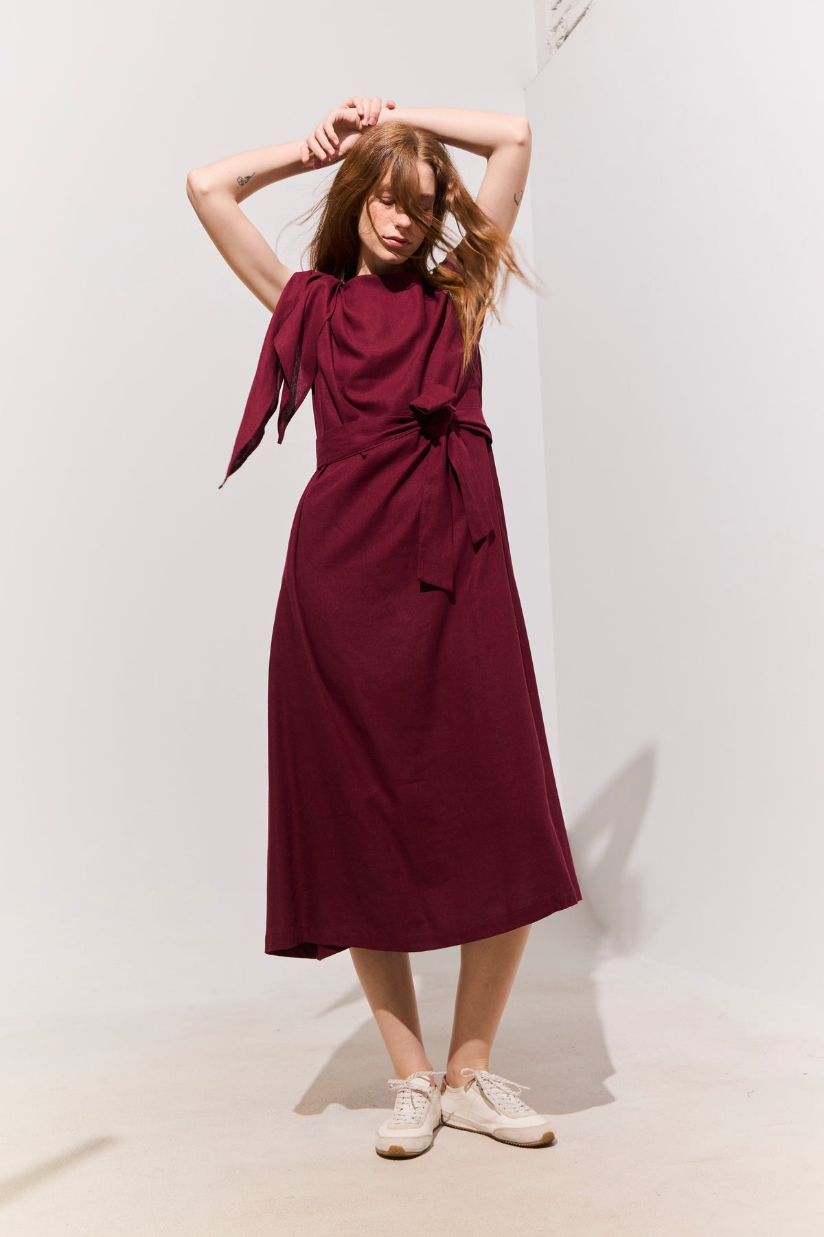 Vestido Nudo Ondine Lino Burdeo