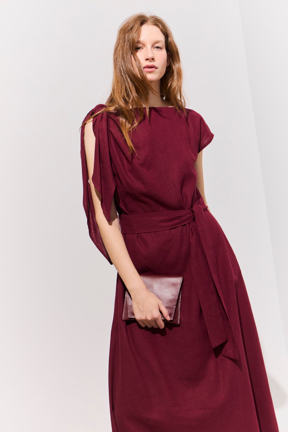 Vestido Nudo Ondine Lino Burdeo