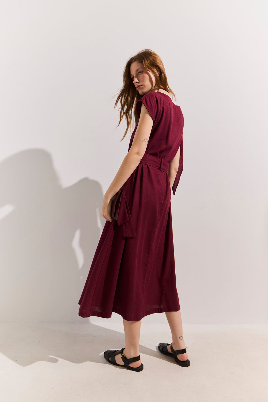 Vestido Nudo Ondine Lino Burdeo