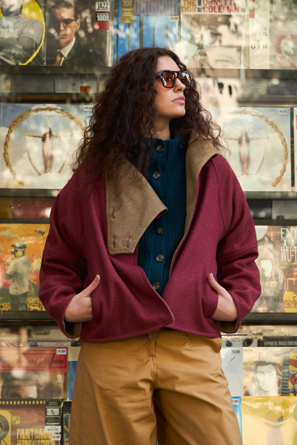 Chaquetón Reversible Candes Lana Senape/ Espiga Guinda