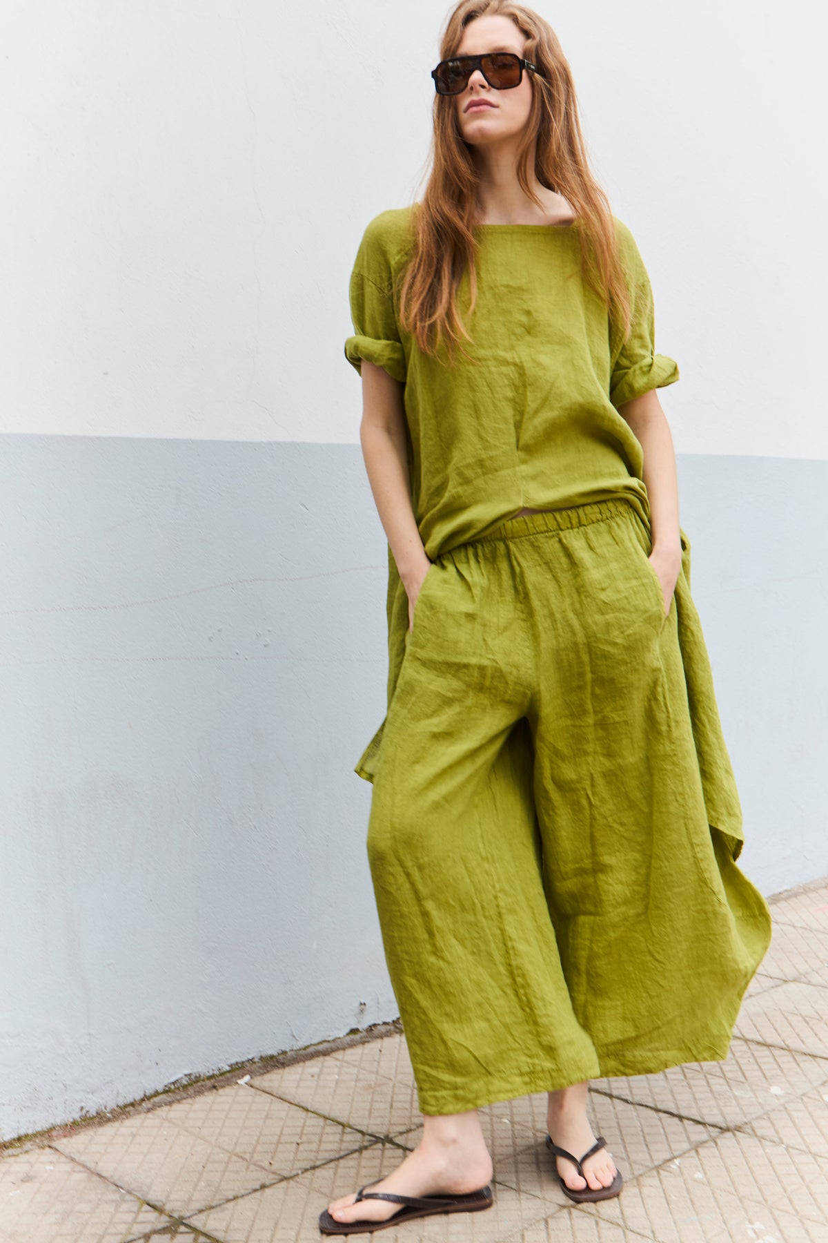 Pantalón Froisse 100% Lino Verde Lima